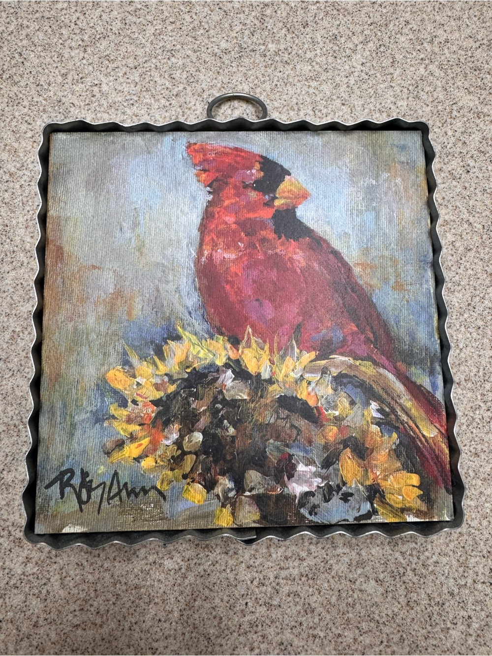 The RoundTop Collection Painted  Cardinal 6x6 wall hanging